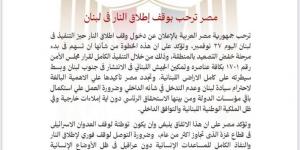 مصر: اتفاق وقف إطلاق النار مع لبنان يجب أن يكون توطئة لوقف إسرائيل عدوانها على غزة