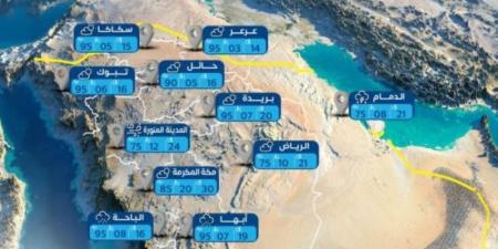 الأرصاد: توقعات بهطول أمطار رعدية على معظم مناطق المملكة