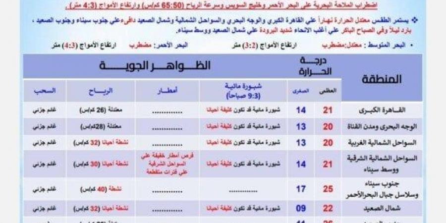 شبورة وأمطار ورياح.. الأرصاد تكشف تفاصيل حالة الطقس اليوم الجمعة 13 ديسمبر 2024